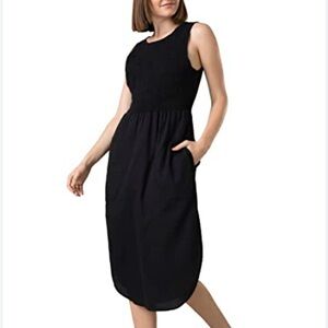PrAna Seakissed Sleeveless Black Midi Dress with Pockets